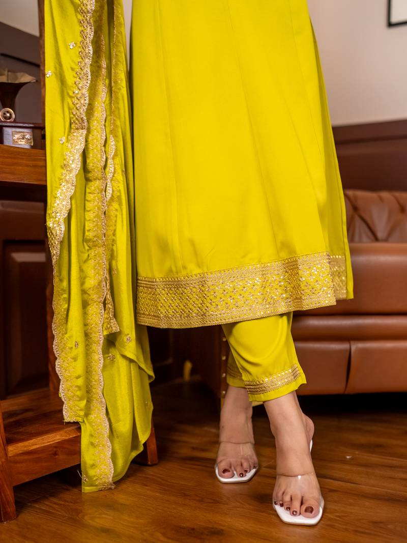 Yellow women kurta pant dupatta set