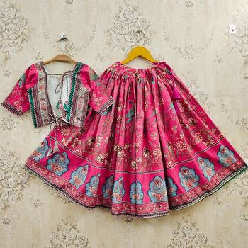 Pink viscose rayon printed kids lehenga choli 2