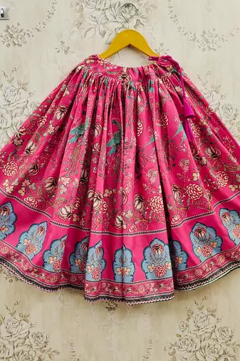 Pink viscose rayon printed kids lehenga choli