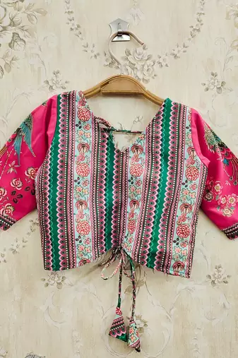 Pink viscose rayon printed kids lehenga choli