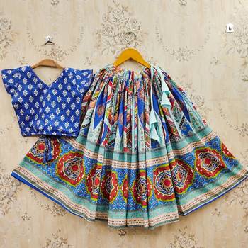 Blue viscose rayon printed kids lehenga choli 1