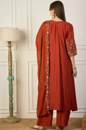 Red women kurta pant dupatta set