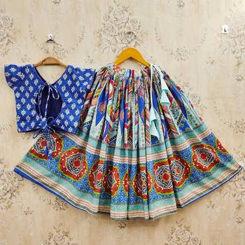 Blue viscose rayon printed kids lehenga choli 2