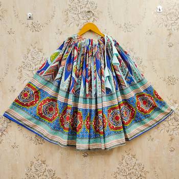 Blue viscose rayon printed kids lehenga choli 3