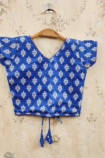 Blue viscose rayon printed kids lehenga choli