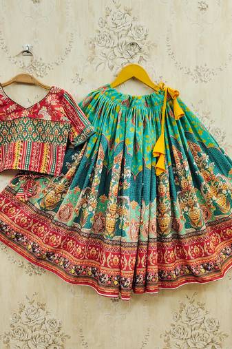 Multicolor viscose rayon printed kids lehenga choli