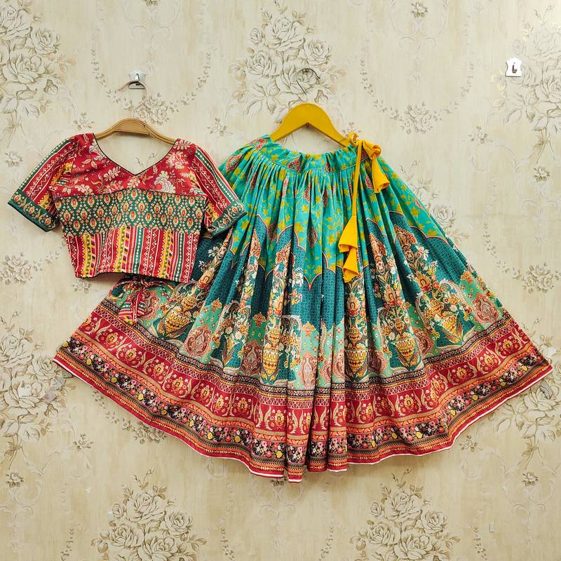 Multicolor viscose rayon printed kids lehenga choli