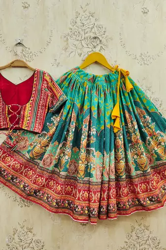 Multicolor viscose rayon printed kids lehenga choli