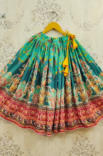Multicolor viscose rayon printed kids lehenga choli