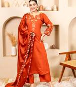 Orange women kurta pant dupatta set