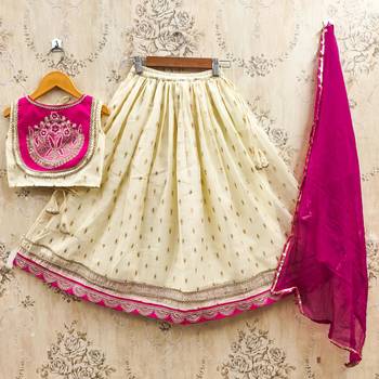 White silk blend printed kids lehenga choli 1