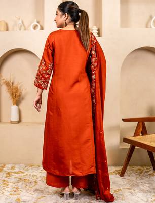 Orange women kurta pant dupatta set 2