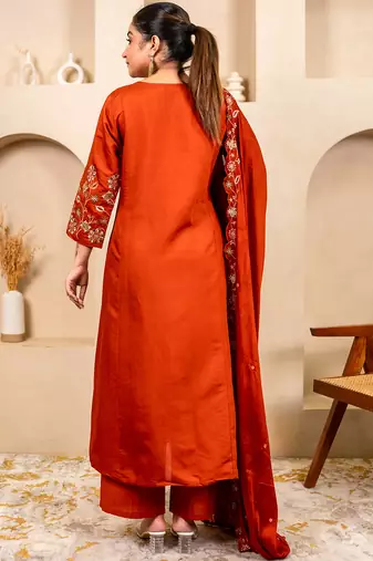 Orange women kurta pant dupatta set