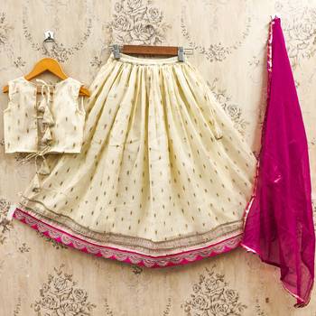 White silk blend printed kids lehenga choli 2