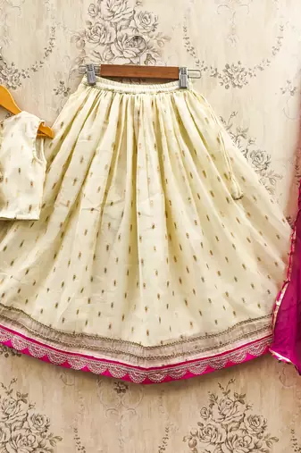 White silk blend printed kids lehenga choli