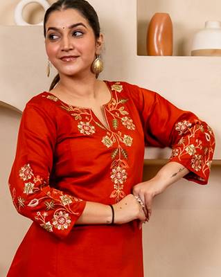 Orange women kurta pant dupatta set 4