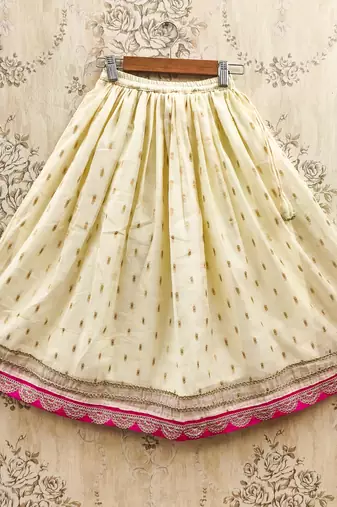 White silk blend printed kids lehenga choli