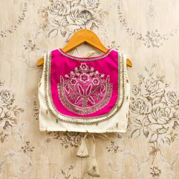 White silk blend printed kids lehenga choli 4