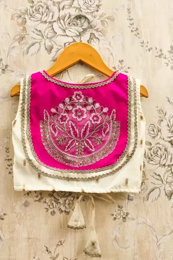 White silk blend printed kids lehenga choli