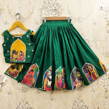 Green viscose rayon  kids lehenga choli 1