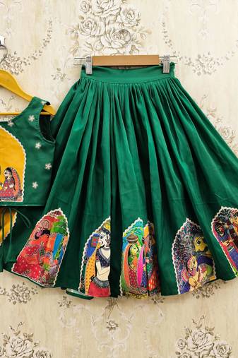Green viscose rayon  kids lehenga choli