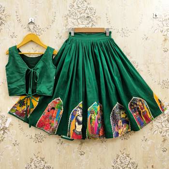 Green viscose rayon  kids lehenga choli 2