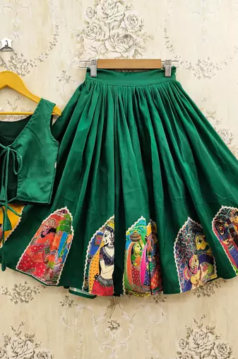 Green viscose rayon  kids lehenga choli