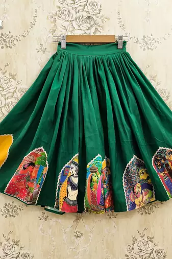 Green viscose rayon  kids lehenga choli
