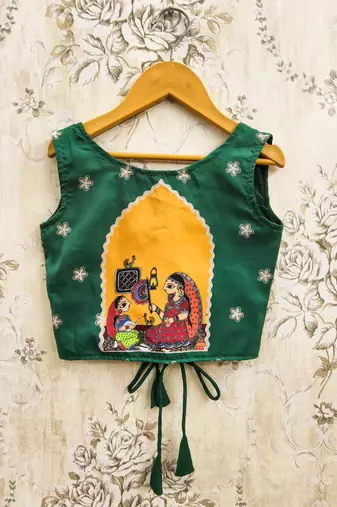 Green viscose rayon  kids lehenga choli