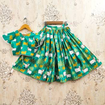 Turquoise silk  kids lehenga choli 1