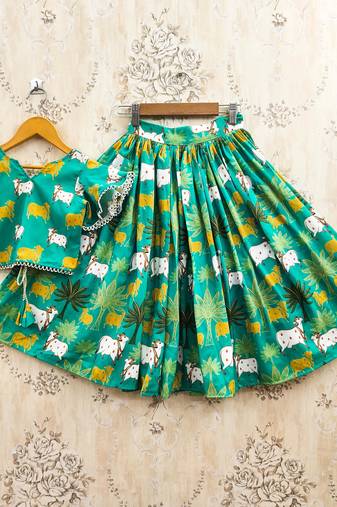 Turquoise silk  kids lehenga choli