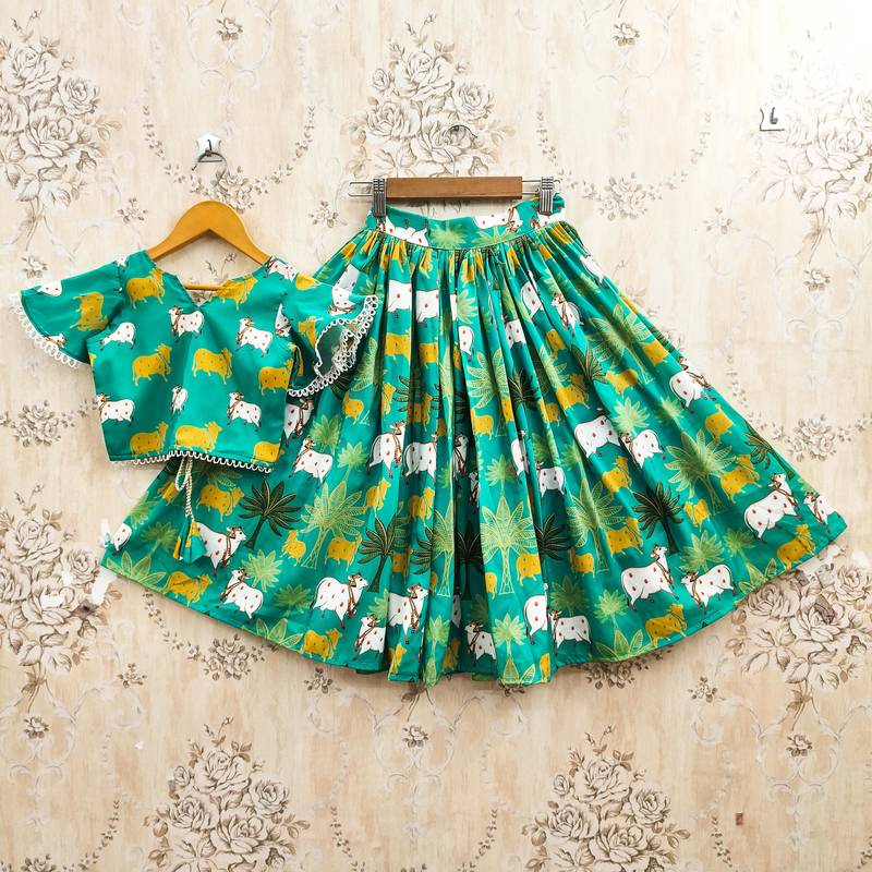 Turquoise silk  kids lehenga choli