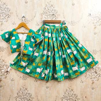 Turquoise silk  kids lehenga choli 2