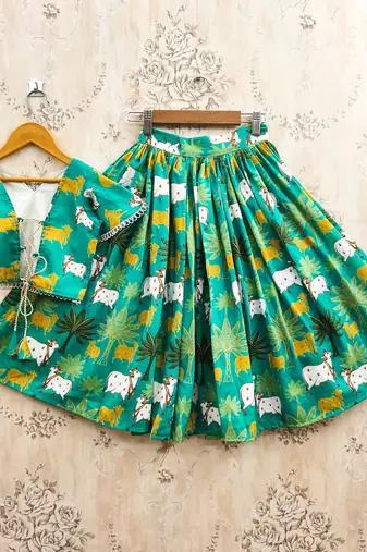 Turquoise silk  kids lehenga choli