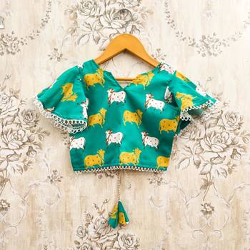 Turquoise silk  kids lehenga choli 4