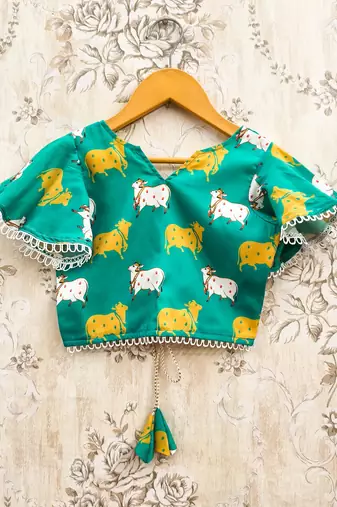 Turquoise silk  kids lehenga choli