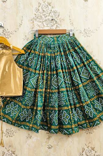 Green silk blend  kids lehenga choli