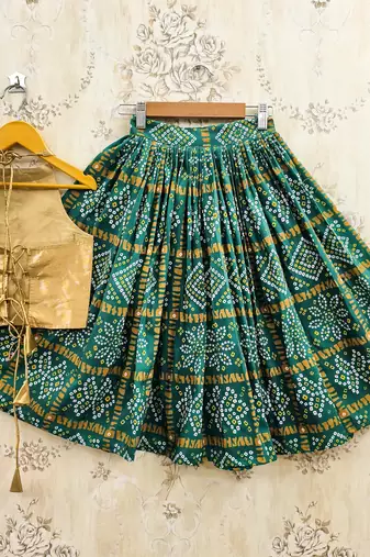 Green silk blend  kids lehenga choli
