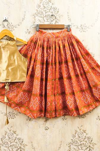 Orange silk blend  kids lehenga choli