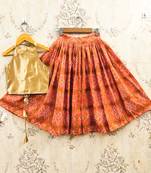 Orange silk blend  kids lehenga choli