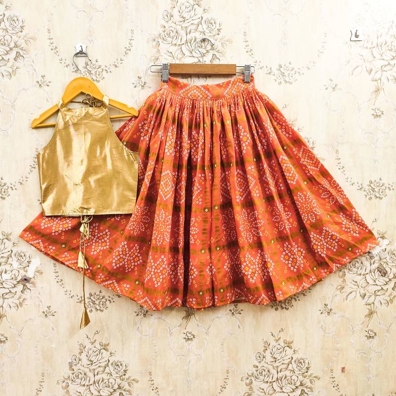 Orange silk blend  kids lehenga choli
