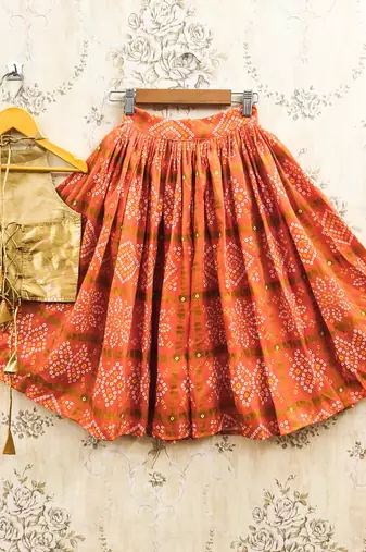 Orange silk blend  kids lehenga choli