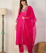 Pink women kurta pant dupatta set