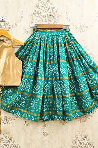 Turquoise silk blend  kids lehenga choli