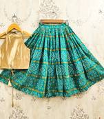 Turquoise silk blend  kids lehenga choli