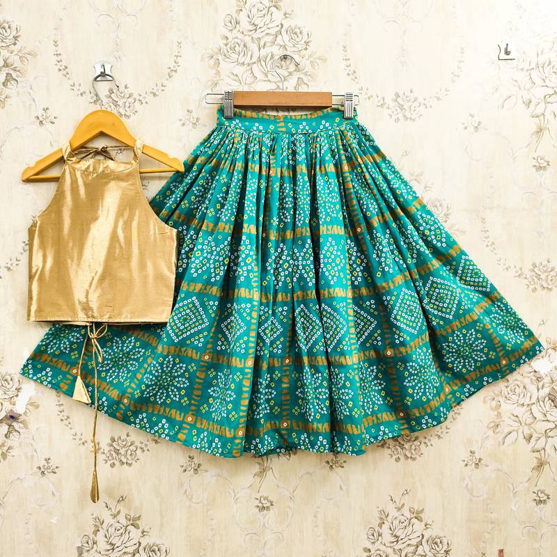 Turquoise silk blend  kids lehenga choli