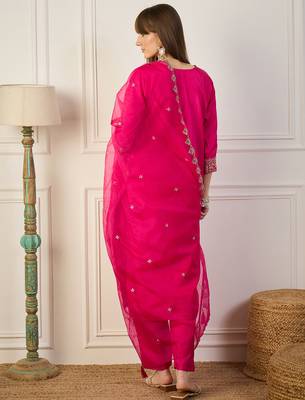 Pink women kurta pant dupatta set 2