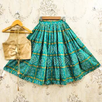 Turquoise silk blend  kids lehenga choli 2
