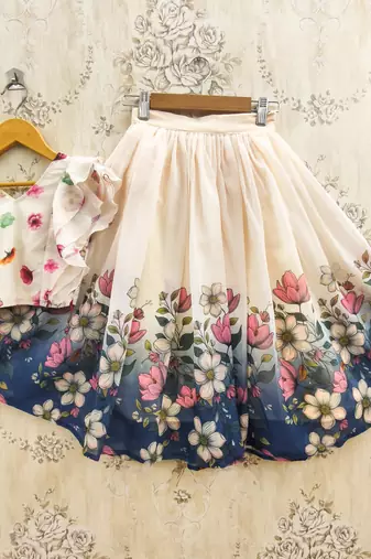 Blue faux georgette  kids lehenga choli