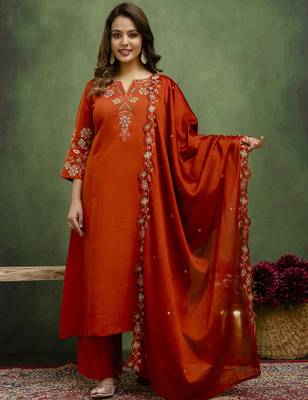 Orange women kurta pant dupatta set 1